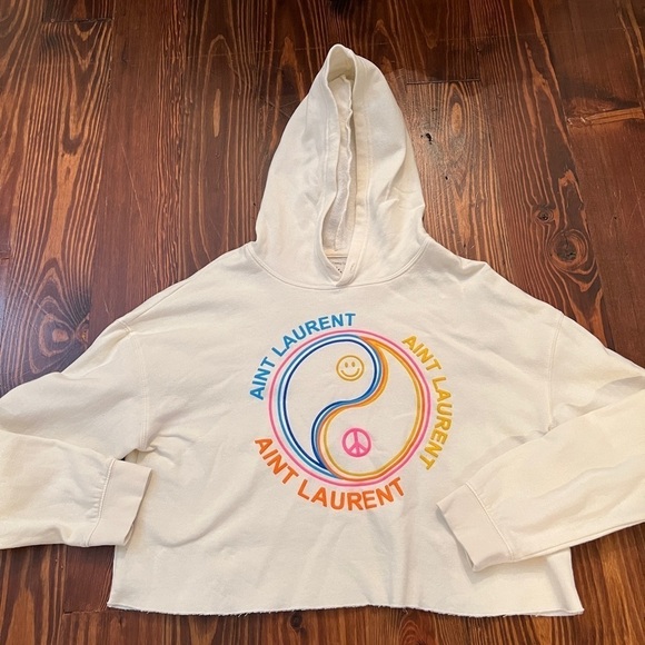 LA TRADING CO IVORY AIN’T LAURENT MORRISON CROP HOODIE Neon Graphic Hoodie - Picture 2 of 4